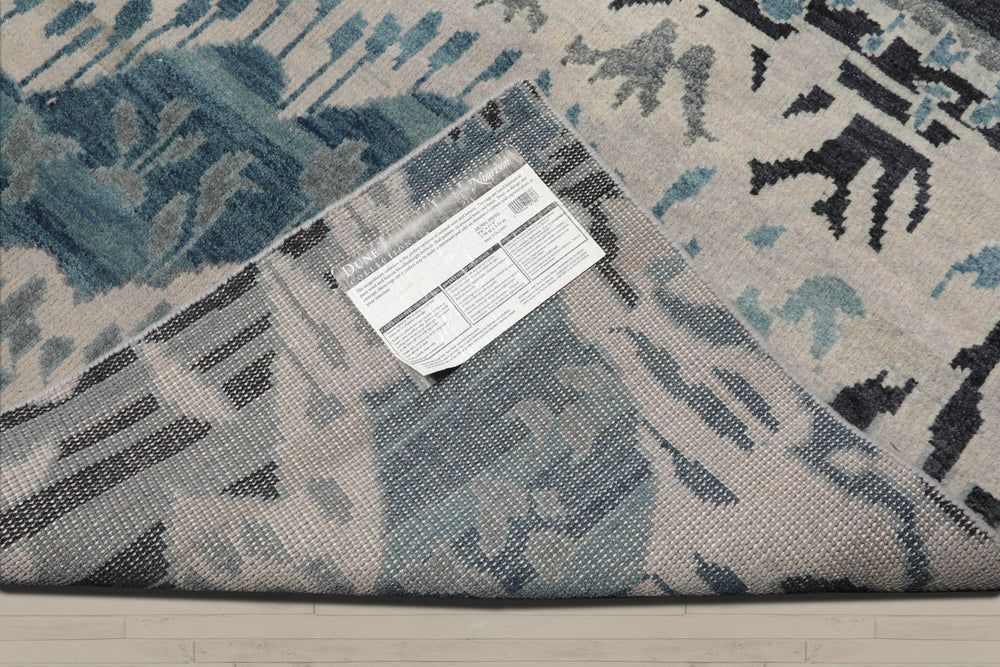8x11 Gray Beige, Charcoal, Blue Color Hand Knotted 100% Wool Modern Oriental Rug