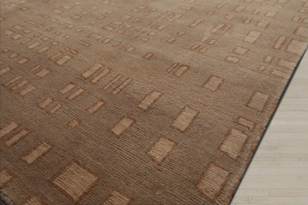8x10 Tan, Brown, Color Hand Knotted 100% Wool Modern Oriental Rug