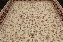 9x12 Cream, Maroon, Gray Color Hand Knotted Isfahan 100% Wool Traditional Oriental Rug