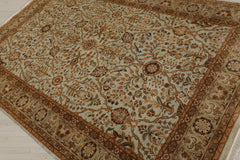 6x9 Aqua, Champagne, Brown Color Hand Knotted Agra 100% Wool Traditional Oriental Rug