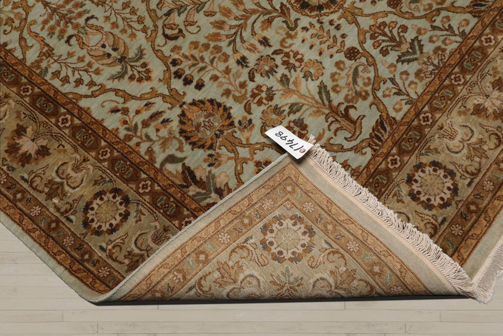 6x9 Aqua, Champagne, Brown Color Hand Knotted Agra 100% Wool Traditional Oriental Rug