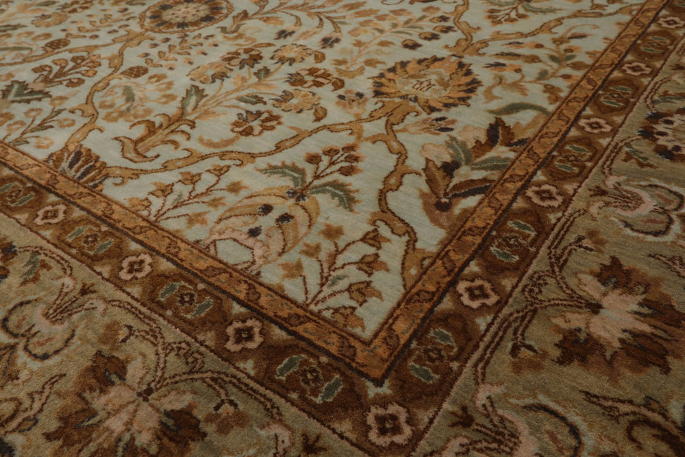 6x9 Aqua, Champagne, Brown Color Hand Knotted Agra 100% Wool Traditional Oriental Rug