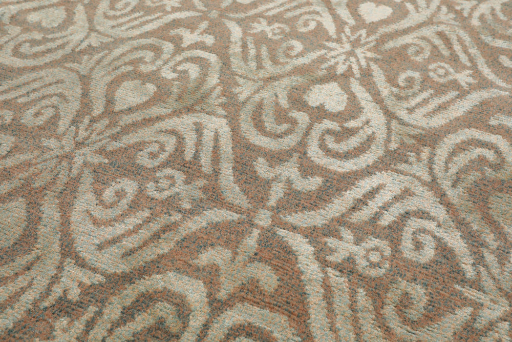 6x9 Aqua, Beige, Color Hand Knotted Tibetan Wool & Silk Traditional Oriental Rug
