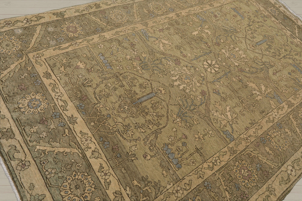 5x8 Moss, Moss, Gray Color Hand Knotted Caucasian 100% Wool Transitional Oriental Rug