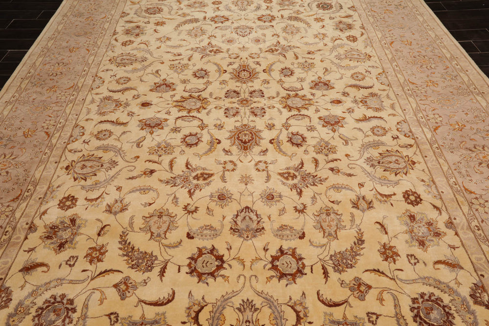 9x12 Ivory, Taupe, Brown Color Hand Knotted Pak Persian 100% Wool Traditional Oriental Rug