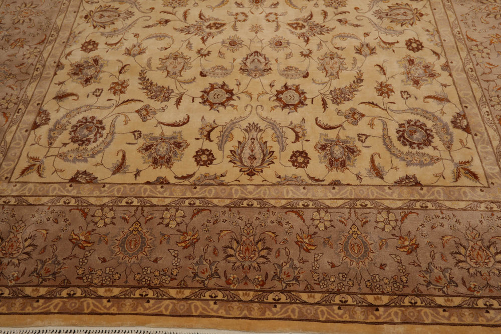 9x12 Ivory, Taupe, Brown Color Hand Knotted Pak Persian 100% Wool Traditional Oriental Rug