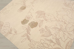 6x9 Ivory, Olive Green, Brown Color Hand Knotted Tibetan Wool & Silk Transitional Oriental Rug