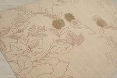 6x9 Ivory, Olive Green, Brown Color Hand Knotted Tibetan Wool & Silk Transitional Oriental Rug
