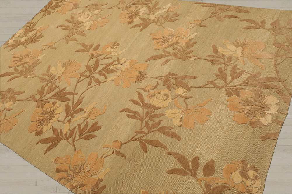 6x9 Light Olive, Brown, Beige Color Hand Knotted Tibetan 100% Wool Transitional Oriental Rug