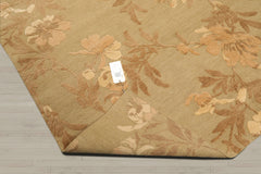 6x9 Light Olive, Brown, Beige Color Hand Knotted Tibetan 100% Wool Transitional Oriental Rug