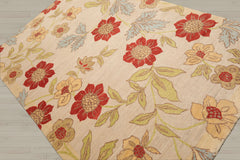 5x8 Beige, Lime, Tan Color Hand Knotted 100% Wool Transitional Oriental Rug