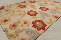 5x8 Beige, Lime, Tan Color Hand Knotted 100% Wool Transitional Oriental Rug
