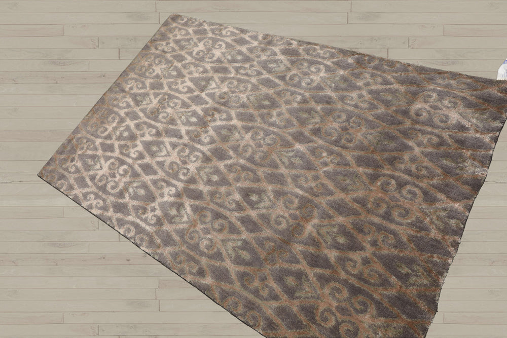 4x6 Gray, Beige, Tone On Tone Color Hand Knotted 100% Wool Transitional Oriental Rug