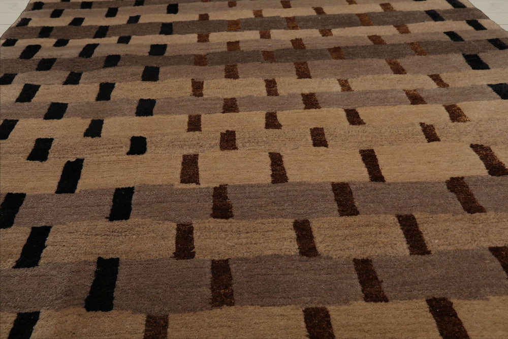 3x5 Tan, Beige, Gray Color Hand Knotted Tibetan Wool & Silk Transitional Oriental Rug