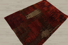4x6 Rust, Olive, Mint Color Hand Knotted 100% Wool Modern Oriental Rug