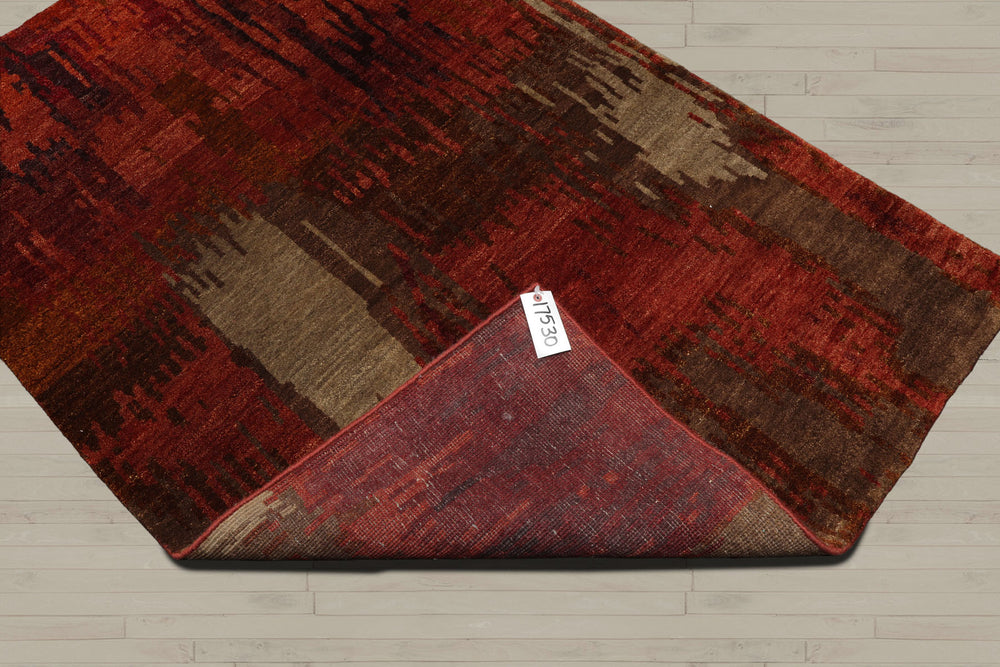4x6 Rust, Olive, Mint Color Hand Knotted 100% Wool Modern Oriental Rug