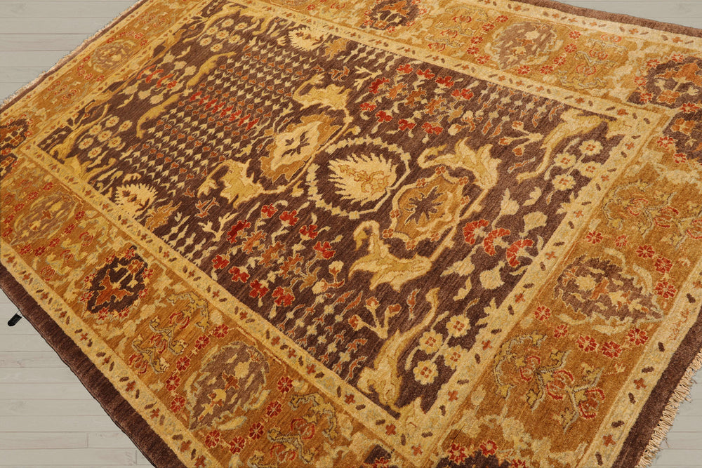 6x9 Brown, Gold, Rust Color Hand Knotted Chobi Peshawar 100% Wool Traditional Oriental Rug