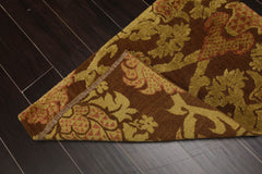 2x3 Brown, Mustard, Rust Color Hand Knotted Wool & Silk Transitional Oriental Rug