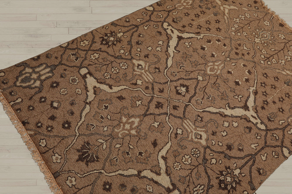4x6 Camel, Beige, Chocolate Color Hand Knotted Soumak 100% Wool Traditional Oriental Rug