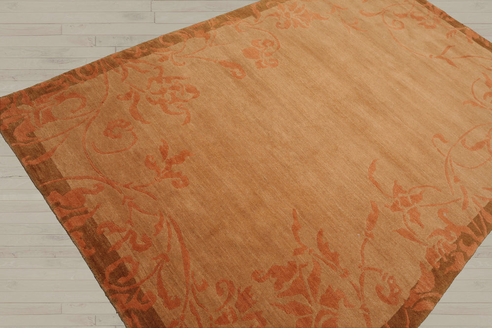 5x8 Maple, Pale Peach, mossy gold Color Hand Knotted Tibetan 100% Wool Traditional Oriental Rug