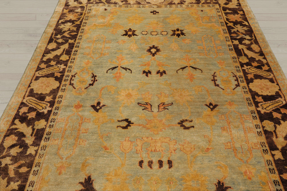 6x9 Pale Aqua, Chocolate, Gold Color Hand Knotted Oushak 100% Wool Traditional Oriental Rug