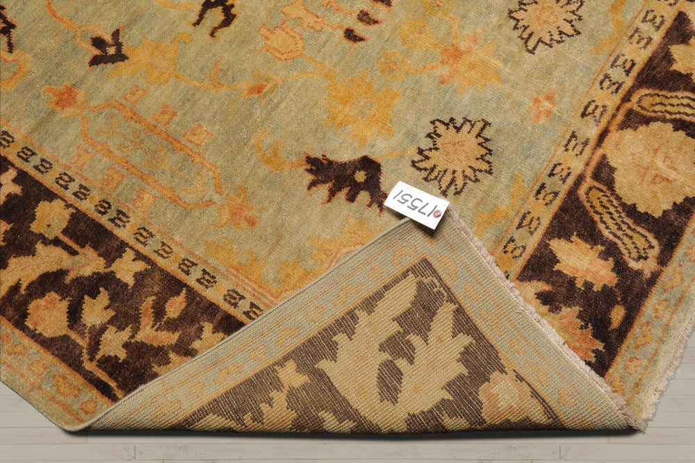 6x9 Pale Aqua, Chocolate, Gold Color Hand Knotted Oushak 100% Wool Traditional Oriental Rug