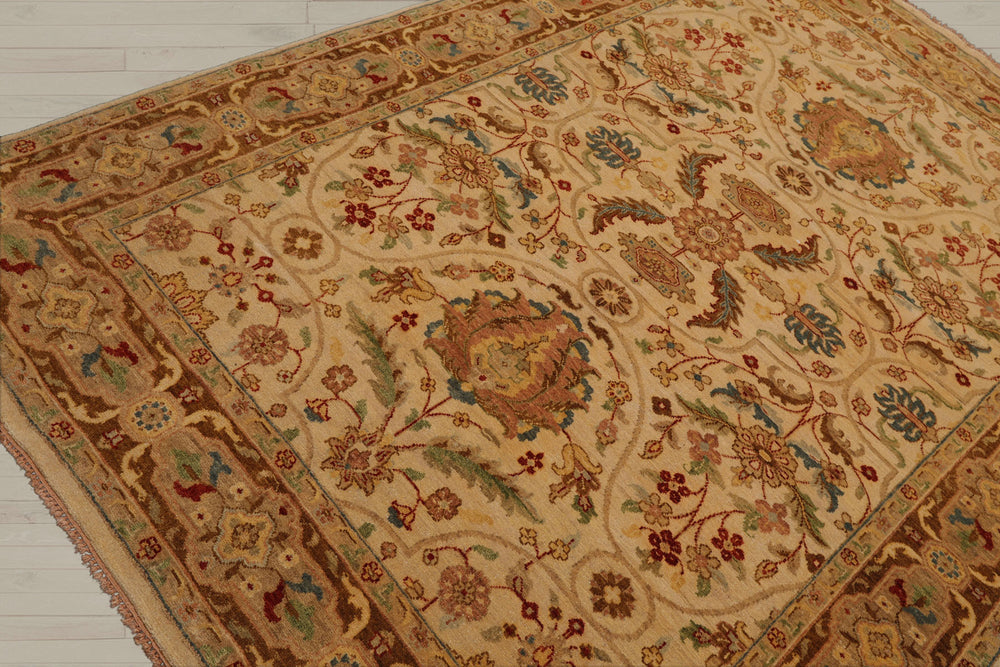 6x9 Beige, Brown, Turquoise Color Hand Knotted Sultanabad 100% Wool Traditional Oriental Rug