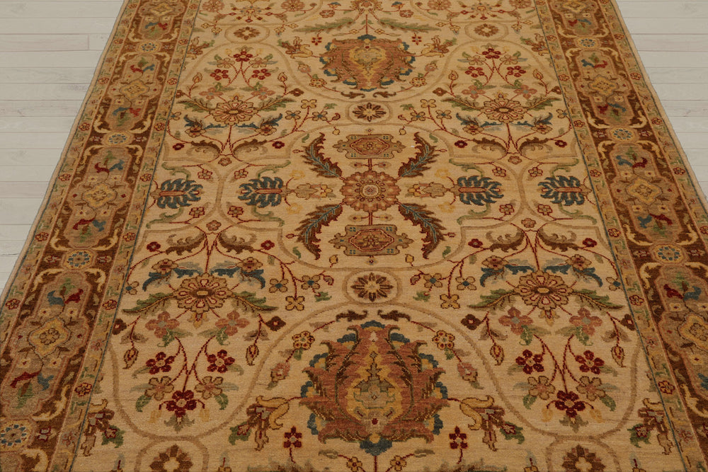 6x9 Beige, Brown, Turquoise Color Hand Knotted Sultanabad 100% Wool Traditional Oriental Rug