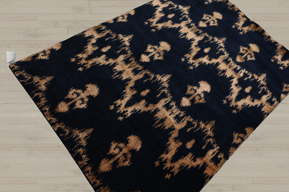 4x6 Navy, Beige, Color Hand Knotted Tibetan Wool & Silk Traditional Oriental Rug