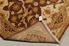 6x9 Brown, Beige, Gold Color Hand Knotted Peshawar 100% Wool Traditional Oriental Rug