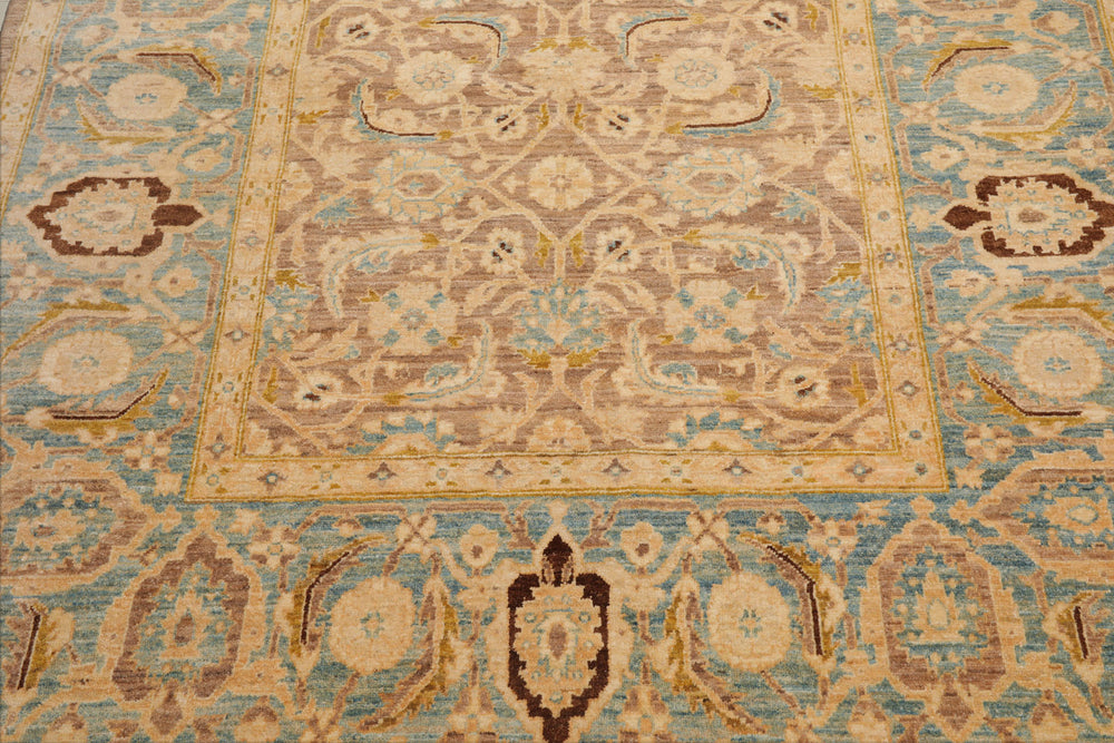 6x9 Taupe, Aqua, Brown Color Hand Knotted Peshawar 100% Wool Traditional Oriental Rug