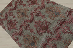 4x6 Gray, Aubergine, Slate Color Hand Knotted Tibetan 100% Wool Transitional Oriental Rug