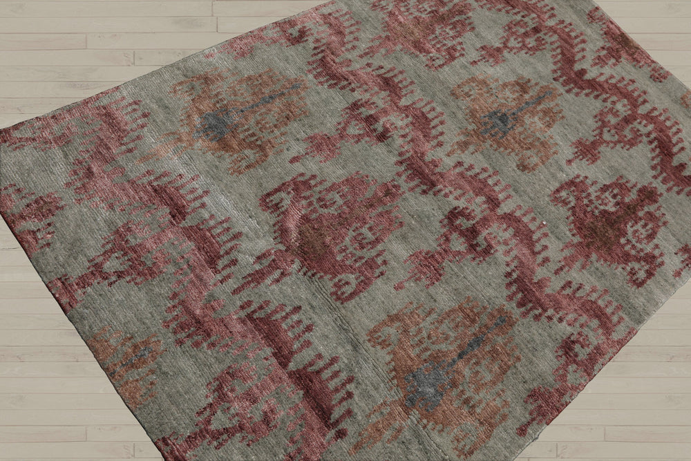 4x6 Gray, Aubergine, Slate Color Hand Knotted Tibetan 100% Wool Transitional Oriental Rug