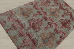 4x6 Gray, Aubergine, Slate Color Hand Knotted Tibetan 100% Wool Transitional Oriental Rug