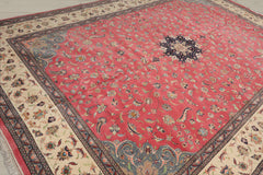9x13 Raspberry, Ivory, Gray Color Hand Knotted Nain 100% Wool Traditional Oriental Rug