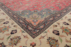 9x13 Raspberry, Ivory, Gray Color Hand Knotted Nain 100% Wool Traditional Oriental Rug