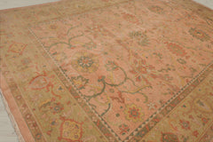 10x14 Raspberry, Pistacchio, Gold Color Hand Knotted Oushak 100% Wool Traditional Oriental Rug