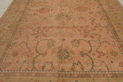 10x14 Raspberry, Pistacchio, Gold Color Hand Knotted Oushak 100% Wool Traditional Oriental Rug