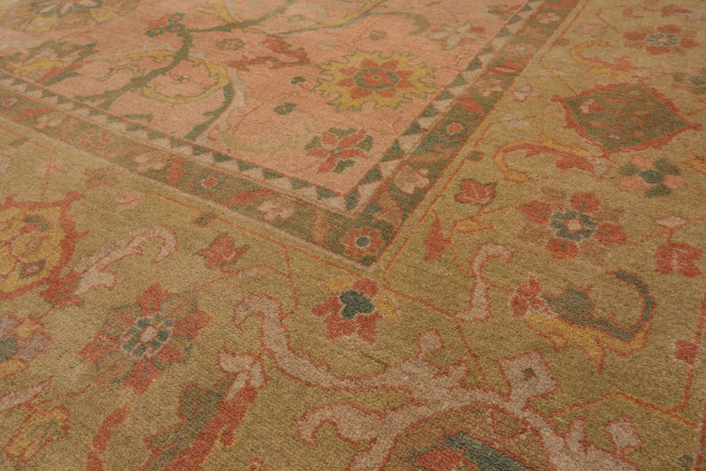 10x14 Raspberry, Pistacchio, Gold Color Hand Knotted Oushak 100% Wool Traditional Oriental Rug