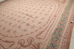 Palace Blush, Peach, Green Color Hand Knotted French Aubusson 100% Wool Traditional Oriental Rug