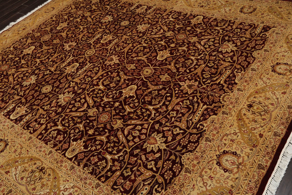8x10 Burgundy, Light Gold, Brown Color Hand Knotted Pak Persian 100% Wool Traditional Oriental Rug