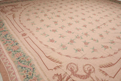 Palace Blush, Peach, Green Color Hand Knotted French Aubusson 100% Wool Traditional Oriental Rug