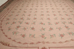 Palace Blush, Peach, Green Color Hand Knotted French Aubusson 100% Wool Traditional Oriental Rug