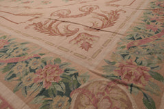 Palace Blush, Peach, Green Color Hand Knotted French Aubusson 100% Wool Traditional Oriental Rug