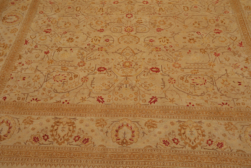 8x10 Tan, Gold, Coral Color Hand Knotted Pak Persian 100% Wool Traditional Oriental Rug
