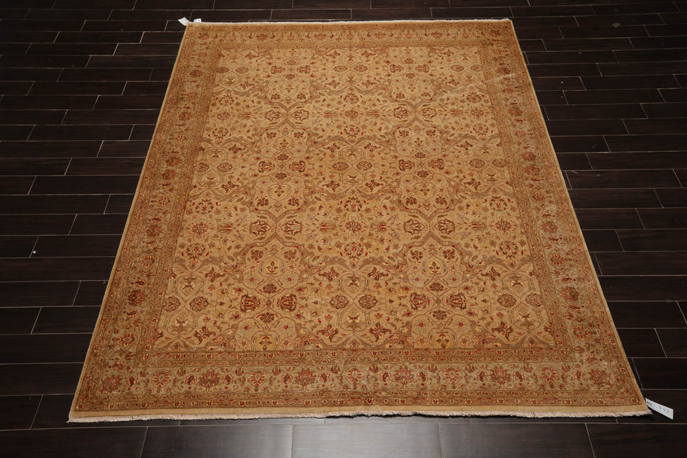 8x10 Tan, Brown, Coral Color Hand Knotted Pak Persian 100% Wool Traditional Oriental Rug