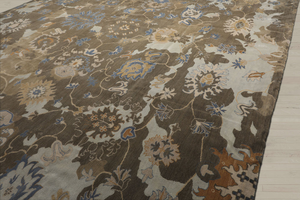 Square Brown, Tan, Beige Color Hand Knotted Oushak 100% Wool Traditional Oriental Rug