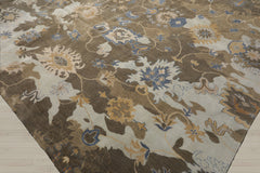 Square Brown, Tan, Beige Color Hand Knotted Oushak 100% Wool Traditional Oriental Rug