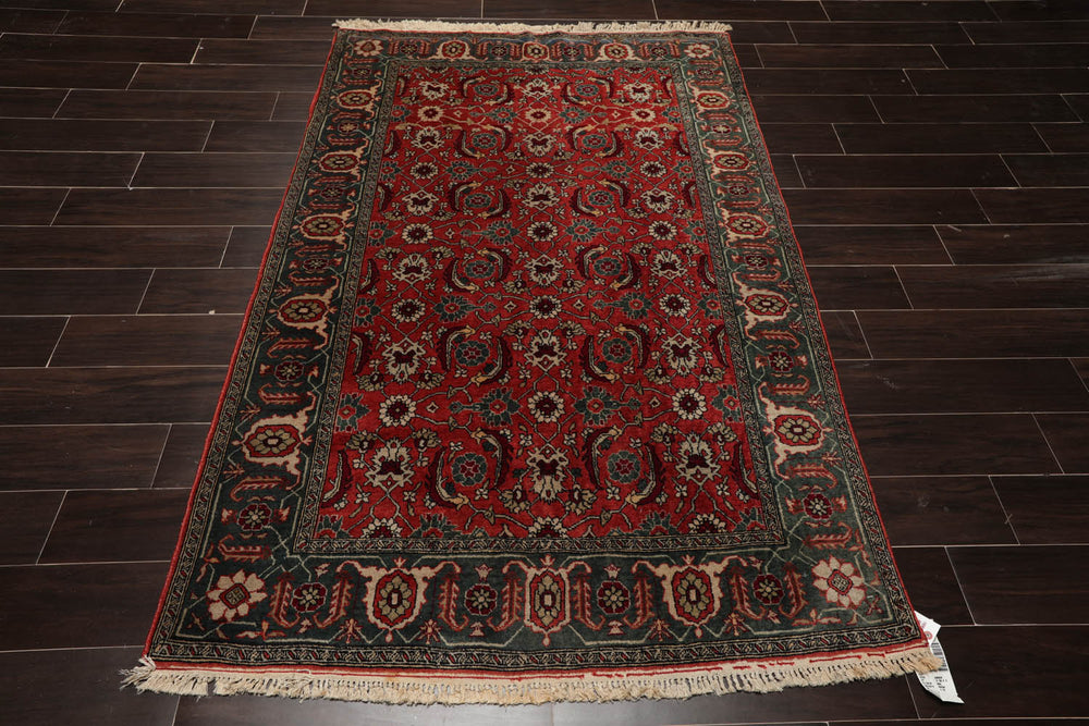 4x6 Antique Rose, Teal, Beige Color Hand Knotted Caucasian 100% Wool Traditional Oriental Rug