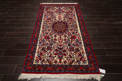 4x6 Ivory, Navy, Red Color Hand Knotted Bidjar 100% Wool Traditional Oriental Rug